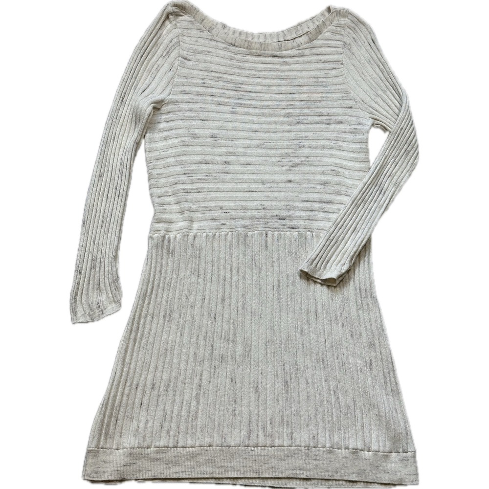 Moth Sweater Dress Medium Ribbed Knit Long Sleeve Cream Gray Marled Mini Dress